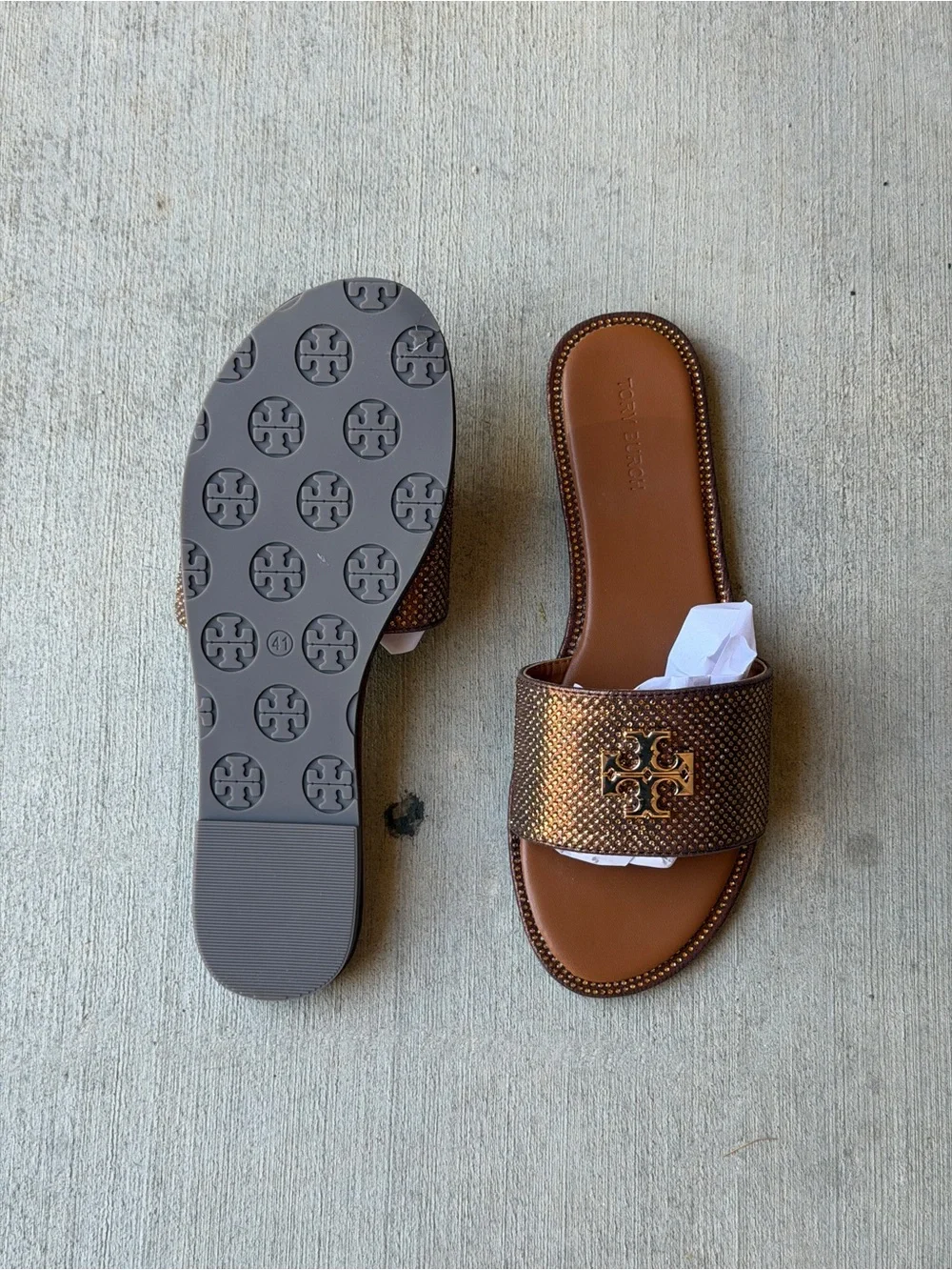 Tory Burch Metallic Brown Miller Slide Sandals